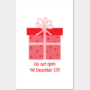 Christmas red Present Gift Box with pink Ribbon - Do not open 'till December 25th!! Posters and Art